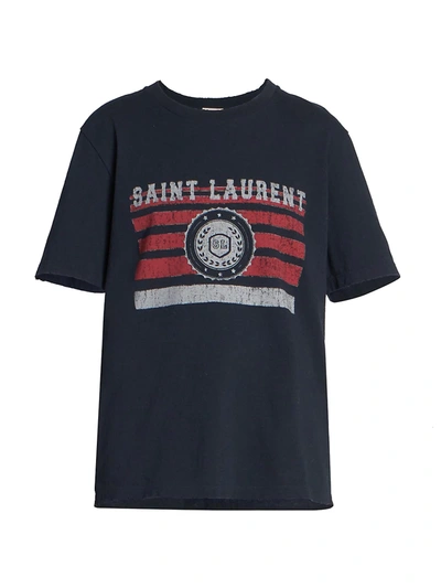 Shop Saint Laurent Women's Logo Crest T-shirt In Marine Rouge