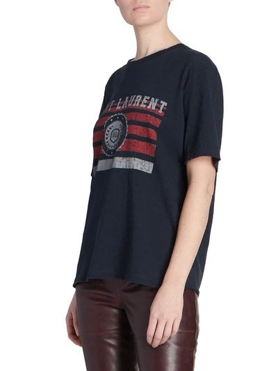 Shop Saint Laurent Women's Logo Crest T-shirt In Marine Rouge