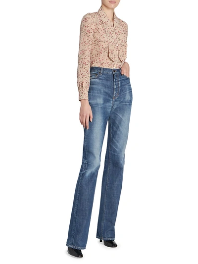 Shop Saint Laurent Women's 90s High-rise Jeans In Dark Bleach Blue