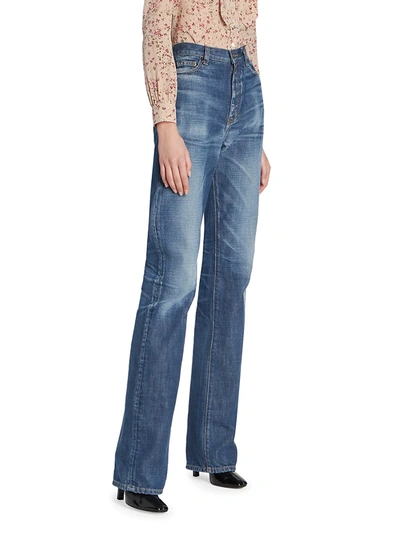 Shop Saint Laurent Women's 90s High-rise Jeans In Dark Bleach Blue