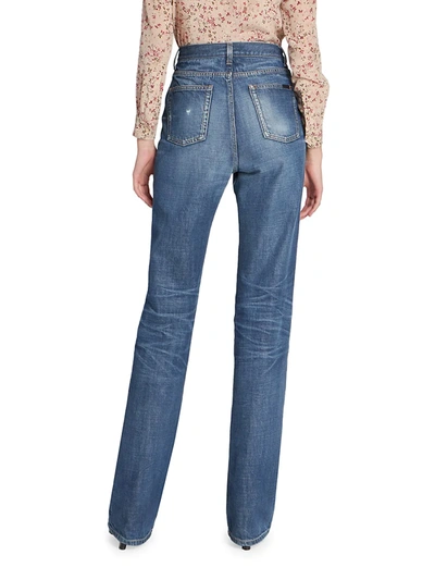 Shop Saint Laurent Women's 90s High-rise Jeans In Dark Bleach Blue