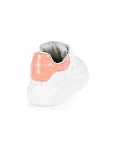 Shop Alexander Mcqueen Little Girl's & Girl's Croc Embossed Oversized Sneakers In White Pink