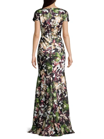 Shop Kay Unger Printed Mikado Jules Column Gown In Champagne Rose Black Lily