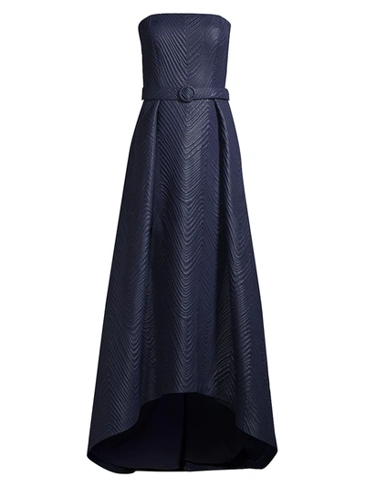 Shop Kay Unger Quilted Jacquard Bella Hi-lo Gown In Midnight