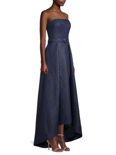Shop Kay Unger Quilted Jacquard Bella Hi-lo Gown In Midnight