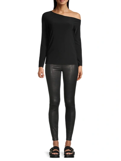 Shop Norma Kamali Long Sleeve Drop Shoulder Top In Black