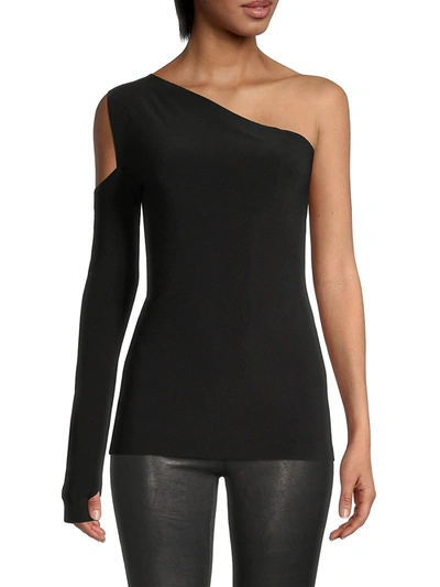 Shop Norma Kamali Women's One Shoulder One Sleeve Top In Black