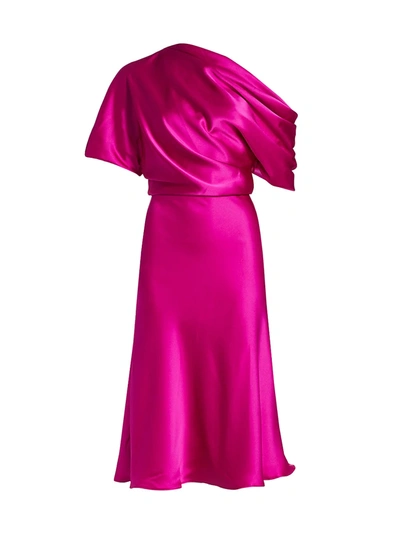 Shop Amsale Women's Draped Satin One-shoulder Dress In Fuchsia