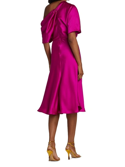 Shop Amsale Women's Draped Satin One-shoulder Dress In Fuchsia