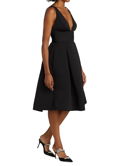 Shop Amsale Women's Faille Deep V-neck Dress In Black