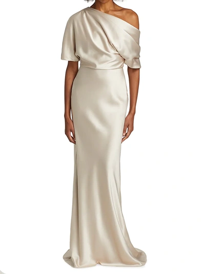 Amsale Women's Satin One-shoulder Gown In Slate | ModeSens