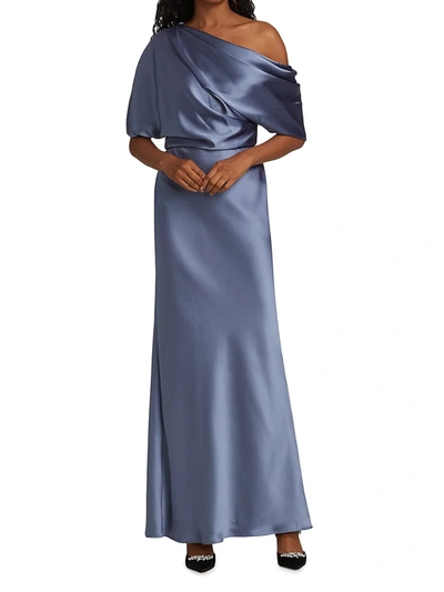 Shop Amsale Women's Satin One-shoulder Gown In Slate