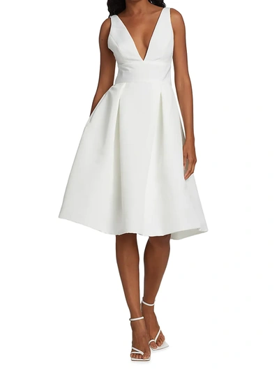 Shop Amsale Women's Faille Deep V-neck Dress In Silk White