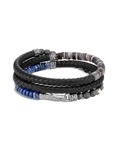 Shop John Hardy Men's Chain Collection Multi-stone, Sterling Silver & Leather Wrap Bracelet In Blue