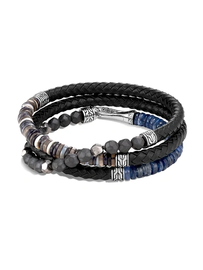 Shop John Hardy Men's Chain Collection Multi-stone, Sterling Silver & Leather Wrap Bracelet In Blue
