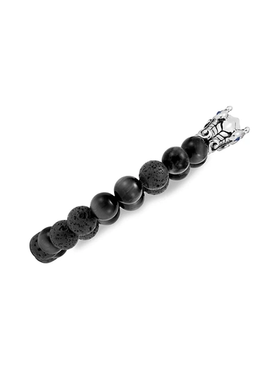 Shop John Hardy Men's Legends Collection Sapphire, Volcanic Stone & Sterling Silver Naga Dragon Bracelet In Grey