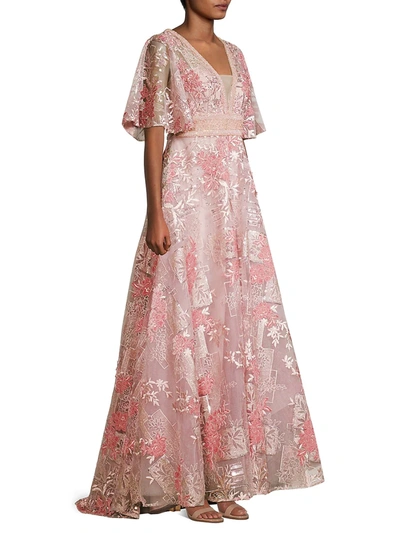 Shop Mac Duggal Women's Beaded Floral Ballgown In Pink