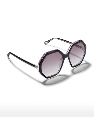 Shop Chloé Oversized Geometric Acetate Sunglasses In 005 Black Grey Gr