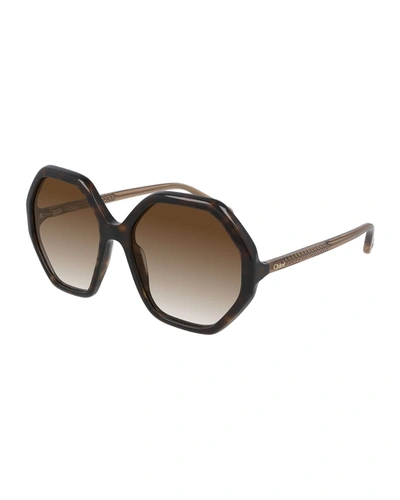 Shop Chloé Oversized Geometric Acetate Sunglasses In 004 Avana Brown G