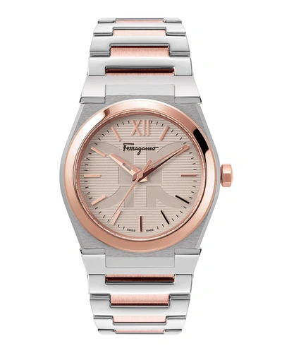 Shop Ferragamo Men's 42mm Vega Two-tone Bracelet Watch In Rose Gold
