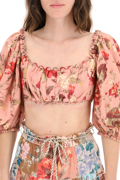 Shop Zimmermann Cassia Cropped Top In Pink,red