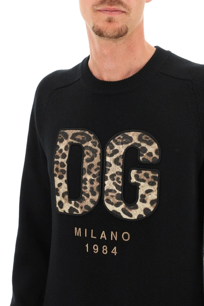 Shop Dolce & Gabbana Wool Sweater With Dg Monogram Patch In Black,brown