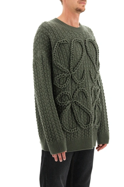 Shop Loewe Sweater With Braided Anagram In Khaki