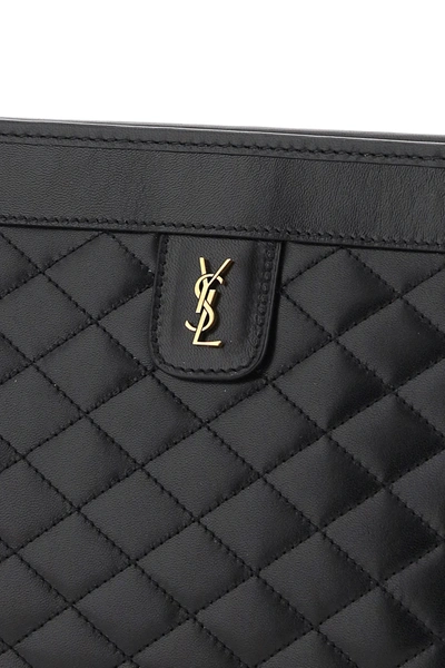 Shop Saint Laurent Victoire Quilted Clutch In Black