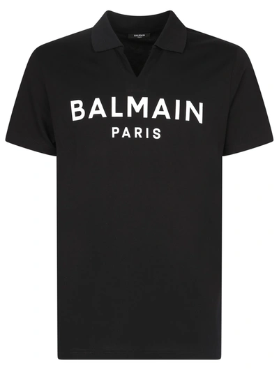 Shop Balmain Branded Polo In Black