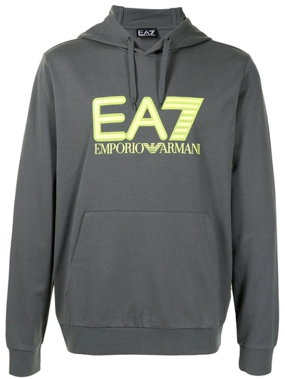 Shop Ea7 Logo-print Cotton Hoodie In Grey