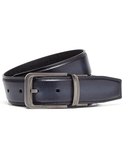 Shop Ermenegildo Zegna Buckled Leather Belt In Blue