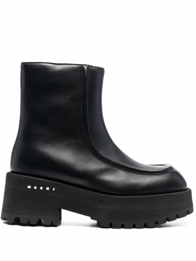 Shop Marni Chunky Leather Ankle Boots In Black