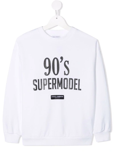 Shop Dolce & Gabbana Slogan-print Long-sleeve Sweatshirt In White