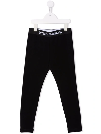 Shop Dolce & Gabbana Logo-waistband Cotton Leggings In Black