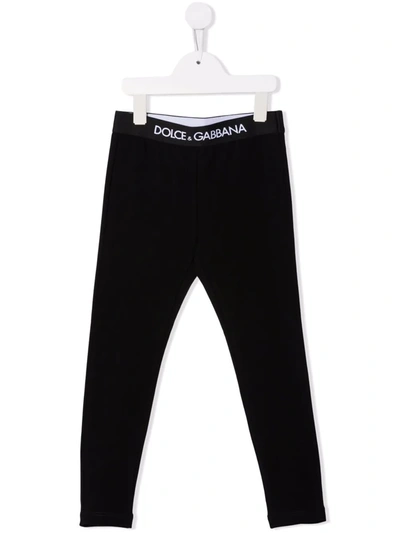 Dolce & Gabbana Logo-waistband Cotton Leggings In Black