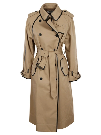 Shop Saint Laurent Buttoned Belted Trench In Beige