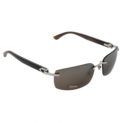 Pre-owned Cartier Brown Acetate Buffalo Horn Temple C Decor Sunglasses
