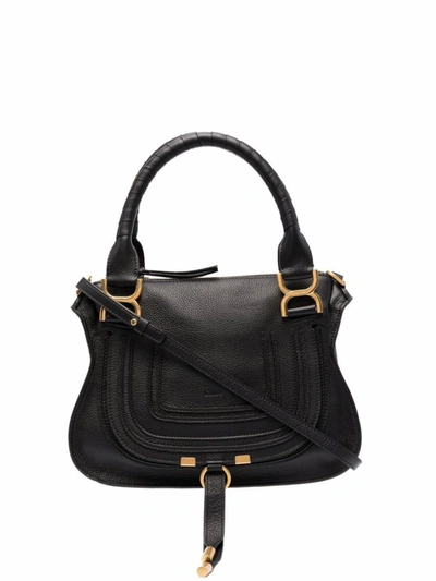 Shop Chloé Marcie Leather Bag In Black