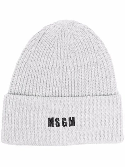 Shop Msgm Logo-embroidered Beanie In Grey