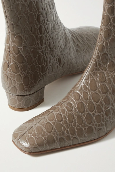 Shop By Far Este Croc-effect Leather Ankle Boots In Brown