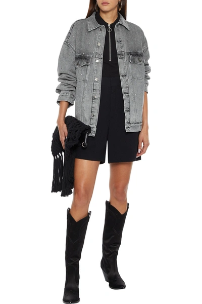 Shop Iro Brava Studded Acid-wash Denim Jacket In Gray