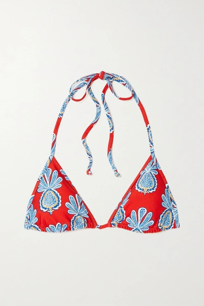 Shop La Doublej Printed Triangle Halterneck Bikini Top In Red