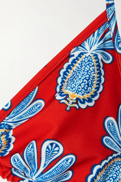 Shop La Doublej Printed Triangle Halterneck Bikini Top In Red