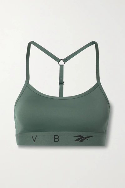 Shop Victoria Beckham T-back Recycled Stretch Sports Bra In Green