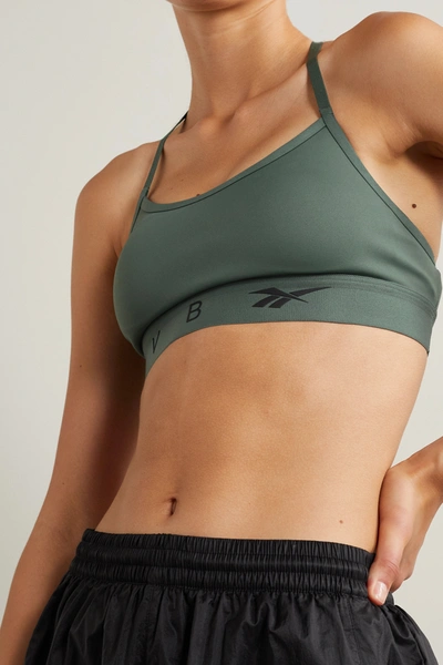 Shop Victoria Beckham T-back Recycled Stretch Sports Bra In Green