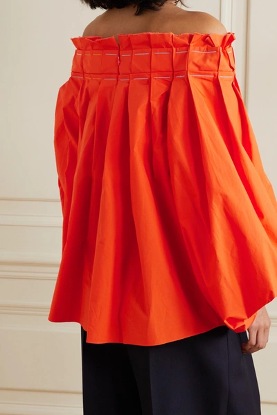 Shop Roksanda Vivetta Off-the-shoulder Pleated Cotton-poplin Top In Orange