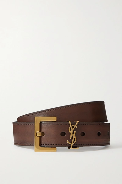 Shop Saint Laurent Monogramme Leather Belt In Brown