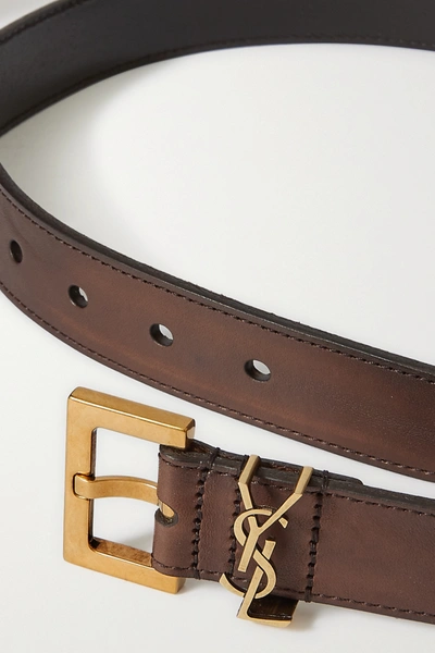 Shop Saint Laurent Monogramme Leather Belt In Brown