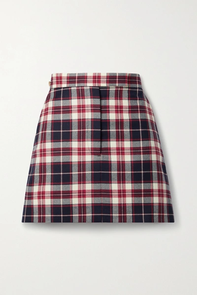 Shop Thom Browne Tartan Wool-flannel Mini Skirt In Blue