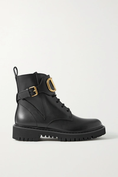 Shop Valentino Go Logo Embellished Leather Ankle Boots In Black